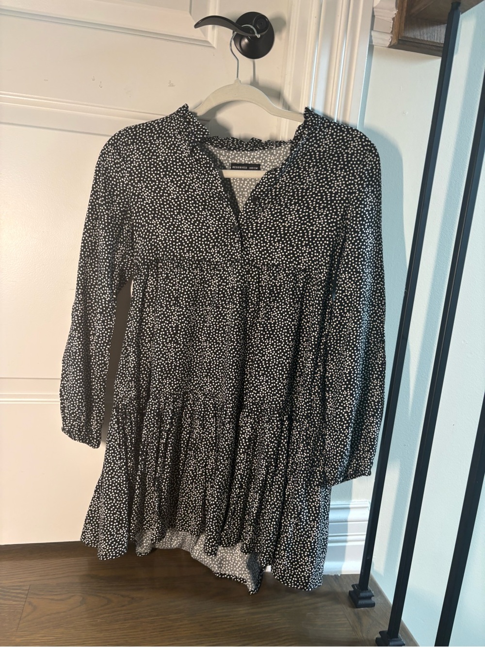 Reserved Black & White Polka Dot Tiered Long-Sleeve Dress